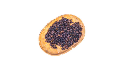 Coffee beans closeup with selective focus and crop fragment