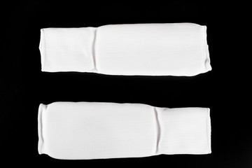 Isolated Sports leg protection in karate martial arts.