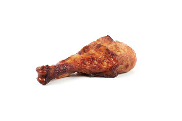 roasted chicken leg isolated on white background.