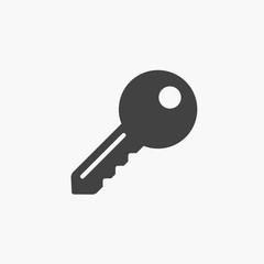 Key vector icon, private keyword password login sign, Flat design sign for web, website, mobile app. Isolated on white.