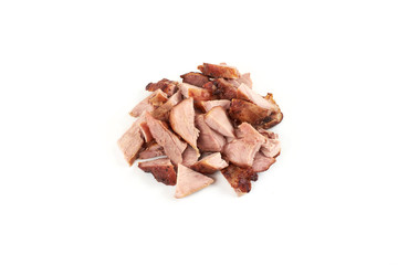 pieces of roasted turkey meat, isolated on white background.