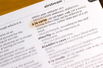 The word or phrase A La Carte in a dictionary.