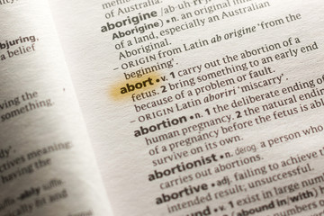 Fototapeta premium The word or phrase Abort in a dictionary.