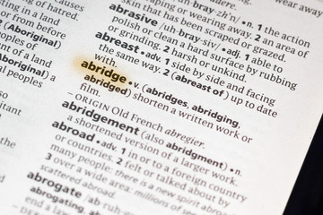 Naklejka premium The word or phrase Abridge in a dictionary.