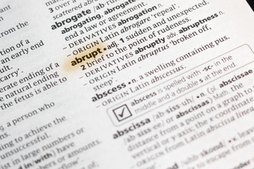 The word or phrase Abrupt in a dictionary.