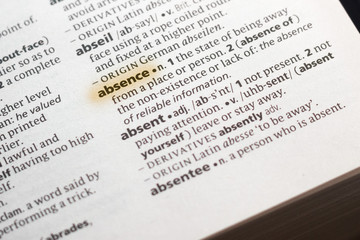 Fototapeta premium The word or phrase Absence in a dictionary.