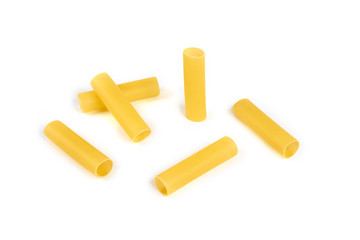 Italian cannelloni pasta tubes isolated over white background.