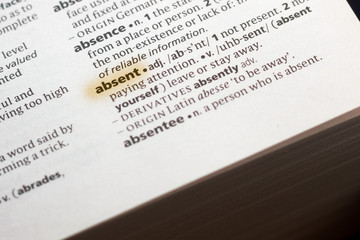The word or phrase Absent in a dictionary.