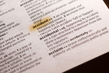 The word or phrase Accident in a dictionary.