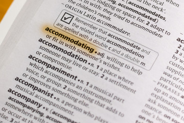 Fototapeta premium The word or phrase Accommodating in a dictionary.