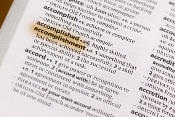 The word or phrase Accomplishment in a dictionary.