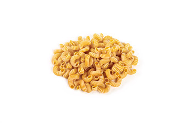 pasta cavatappi with stripes isolated on white background.