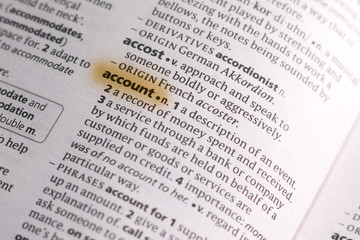 The word or phrase Account in a dictionary.