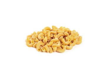 pasta cavatappi with stripes isolated on white background.