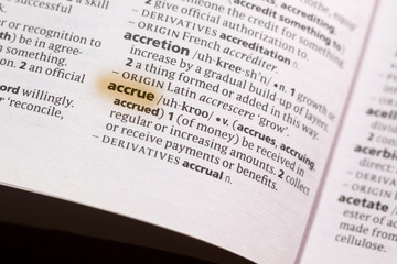 The word or phrase Accrue in a dictionary.