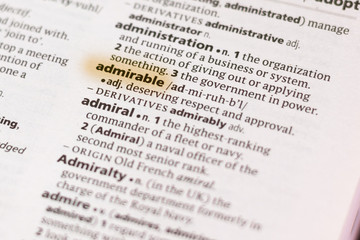 The word or phrase Admirable in a dictionary.