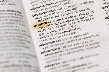 The word or phrase Adverb in a dictionary.