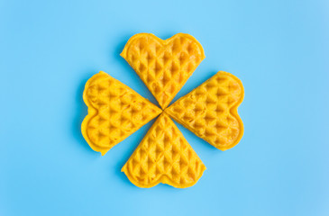 4 Pieces Heart Shape Waffle on Blue Pastel Background Minimalist Style 2
