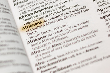 The word or phrase Afrikaans in a dictionary.