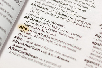 Naklejka premium The word or phrase Afro in a dictionary.