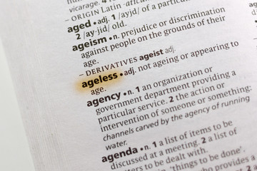 The word or phrase Ageless in a dictionary.