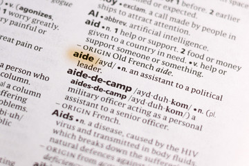 The word or phrase Aide in a dictionary.