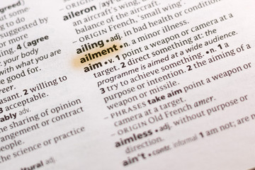 The word or phrase Ailment in a dictionary.