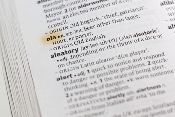 The word or phrase Ale in a dictionary.