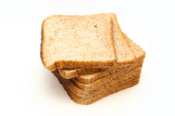 Bunch of fresh sliced of bread to toast  isolated on white background. Close up. Top view