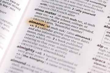 The word or phrase Almanac in a dictionary.
