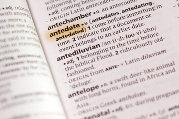 The word or phrase Anedate in a dictionary.