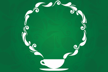 Design business concept Empty copy space modern abstract background. Cup and Saucer with Paisley Design as Steam icon on Blank Watermarked Space