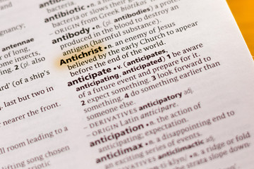 The word or phrase Antichrist in a dictionary.