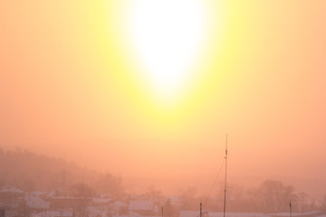 beautiful sunrise in the southern Urals city of Miass