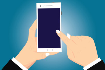 Design business concept Empty copy text for Web banners promotional material mock up template. Hu analysis Hands Holding Pointing Touching Smartphone Blank Color Screen