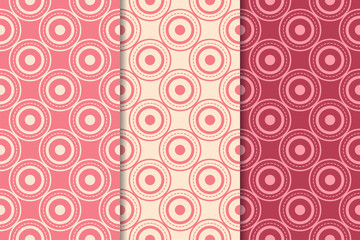 Cherry red geometric prints. Set of seamless patterns