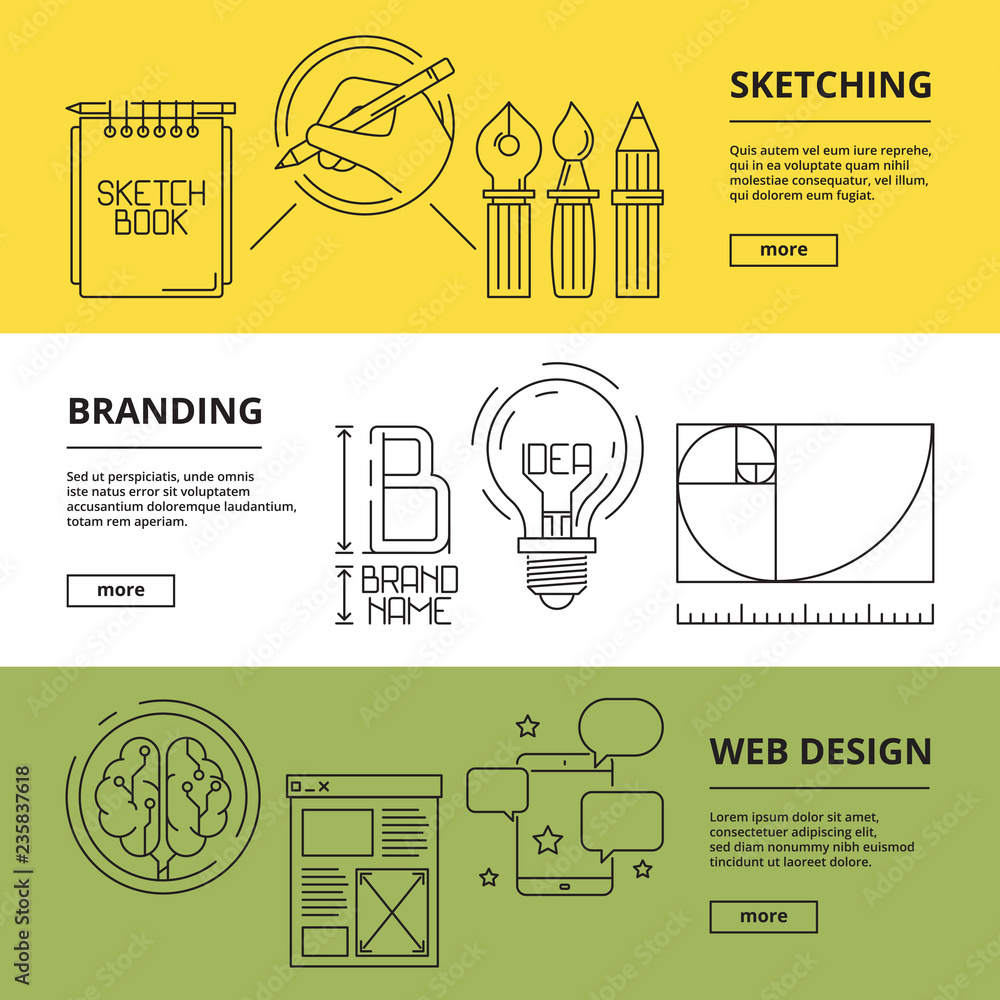 Poster creative banners. computer art processes web design advertising printing technology brand developmen