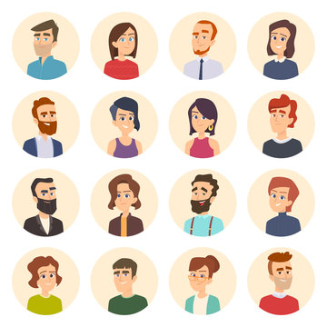 Business avatars. Colored web pictures of male and females office managers  vector portraits in cartoon style. Illustration of human face avatar  portrait, person business manager cartoon Stock-vektor | Adobe Stock
