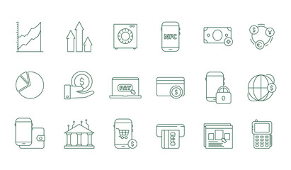 Online transaction icon. Internet banking safety money web transfer and payments finance vector line symbols set. Illustration of money payment and banking transaction