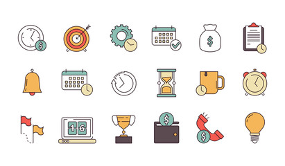 Productive management icon. Business productivity remind services save time employees forecast vector linear symbols isolated. Business punctuality clock, reminder deadline productivity illustration