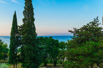 Beautiful view of the sea in Sutomore, Montenegrin landscape. Summer panoramic view of the sea. September2018