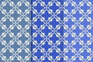 Blue floral ornaments. Set of vertical seamless patterns