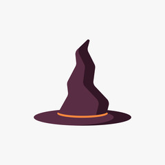Witch's hat flat icon isolated on white background. Simple Witch's hat sign symbol in flat style. Halloween Vector Element.