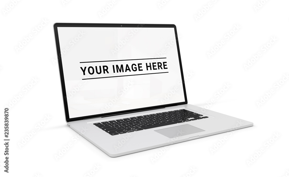 Poster Isolated modern laptop with shadow side view 3d rendering