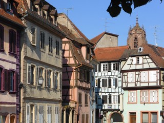 Sélestat en Alsace, maisons à colombages sur la place du Marché aux Pots (France)