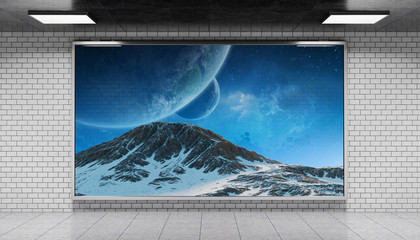 Advertisement billboard in subway station 3d rendering