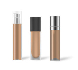 Make-up foundation glass bottles isolated on white, vector mock-up