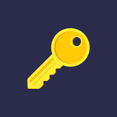 Key vector icon, House security home lock concept. Flat design sign for web, website, mobile app. Golden yellow color.