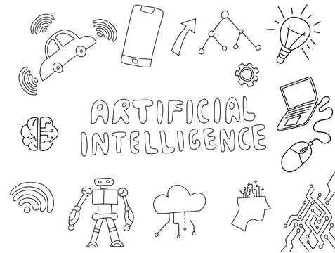 Ai Artificial Intelligence Doodle With Technology Stuff Vector Illustration