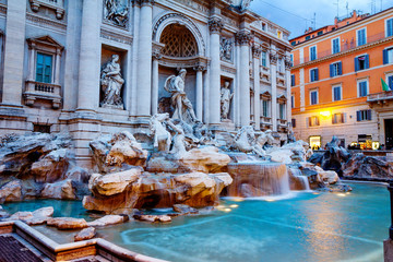 Fototapeta na wymiar Rome, Italy, Trevi Fountain. Trevi fountain is the largest fountain in Rome, built in the Baroque style.